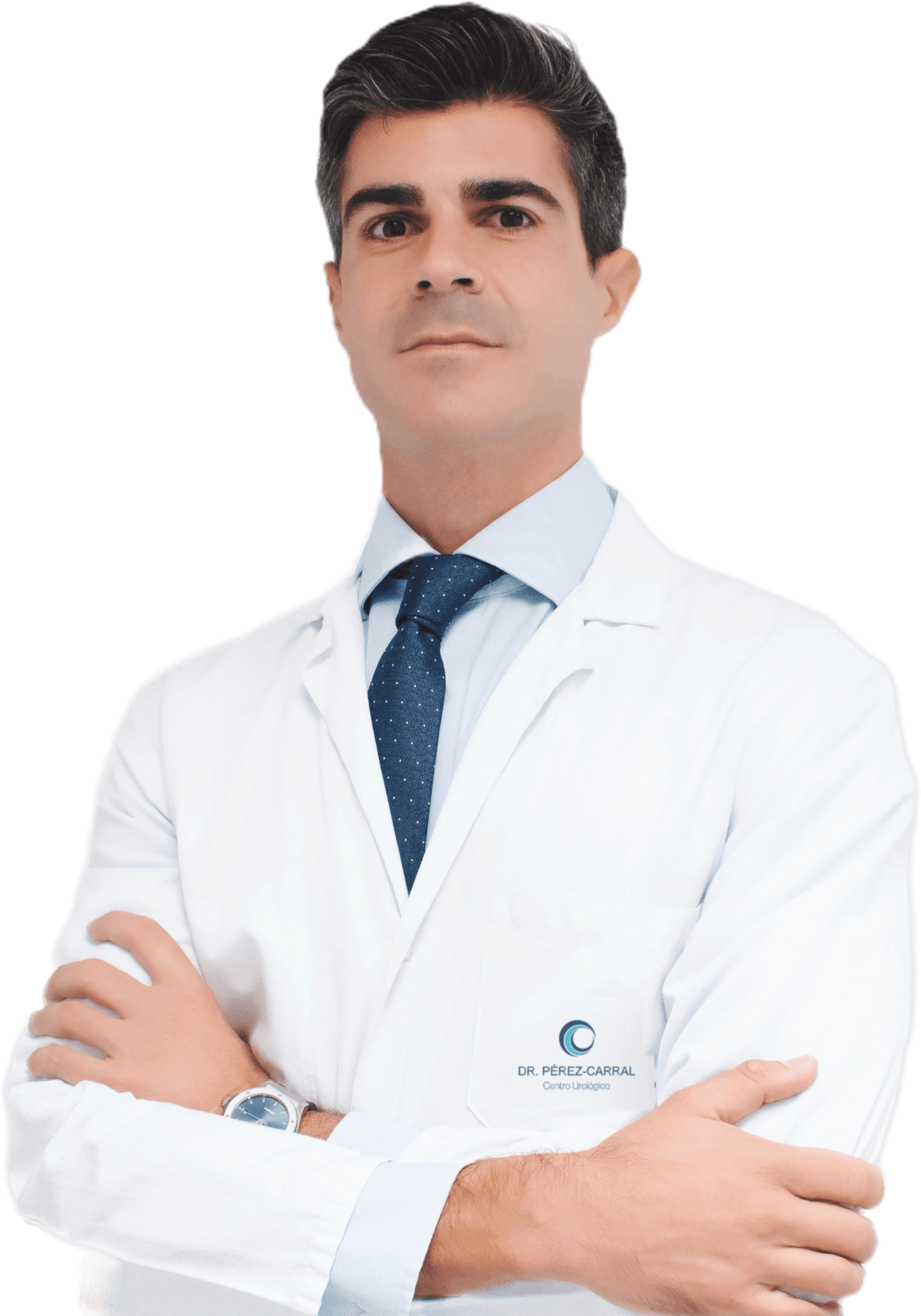 Dr. José Ramón Pérez-Carral, urólogo, con bata blanca y los brazos cruzados