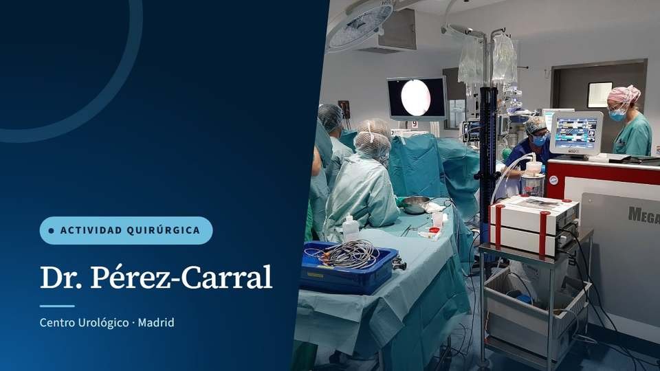 Portada de la crónica «HoLEP en HUFA, Madrid», con un quirófano con el equipo y los aparatos de una intervención de próstata