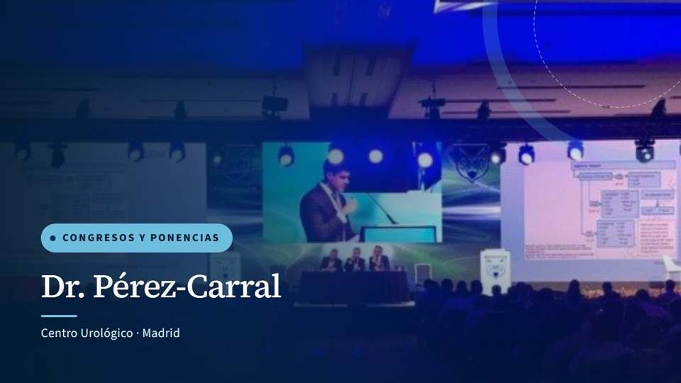 Portada de la crónica «Ponente en el Curso Internacional de Endourología y HoLEP. León, México», con una ponencia en un congreso de urología con la presentación en grandes pantallas