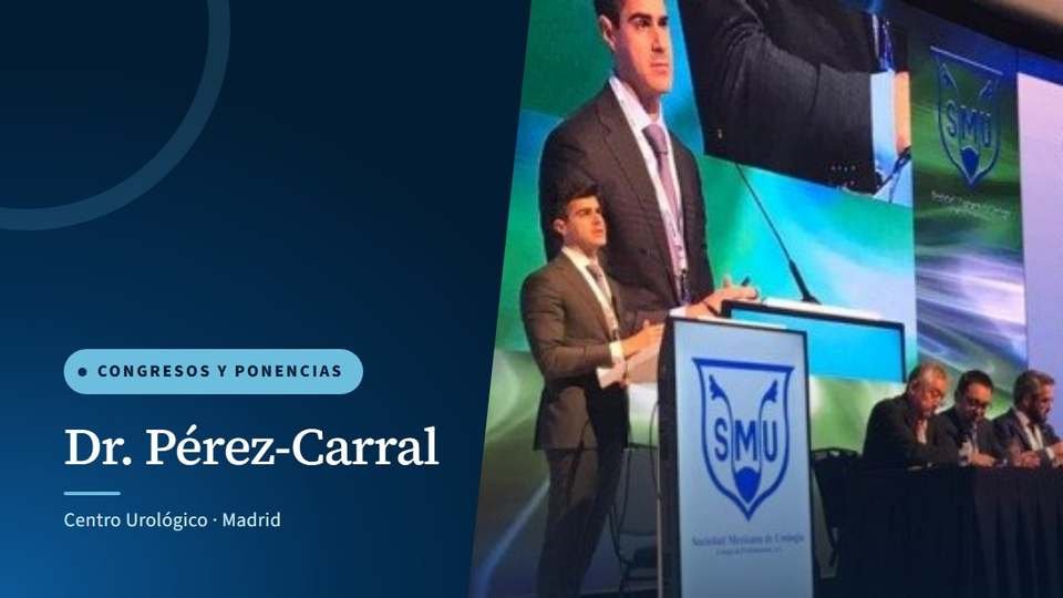 Portada de la crónica «Congreso Nacional de Urología 2016, Toledo», con el Dr. Pérez-Carral hablando en el atril de un congreso de urología
