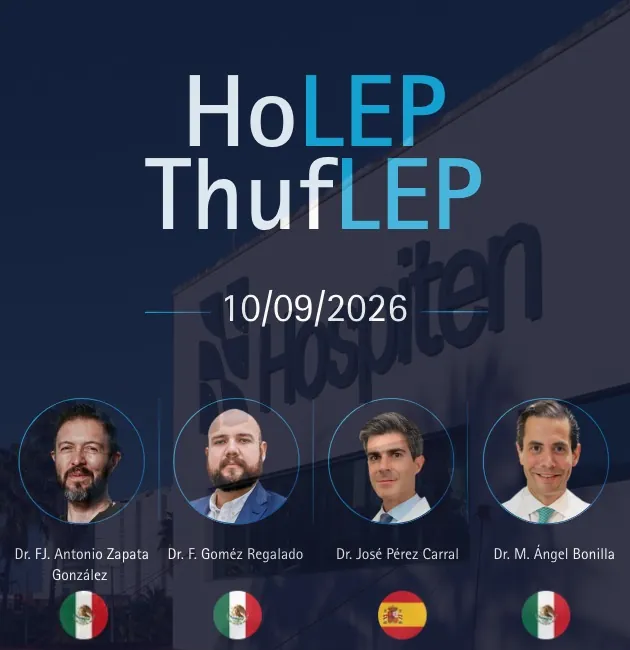 Cartel del curso HoLEP · ThufLEP de Cancún, 10 de septiembre de 2026, con sus cuatro profesores